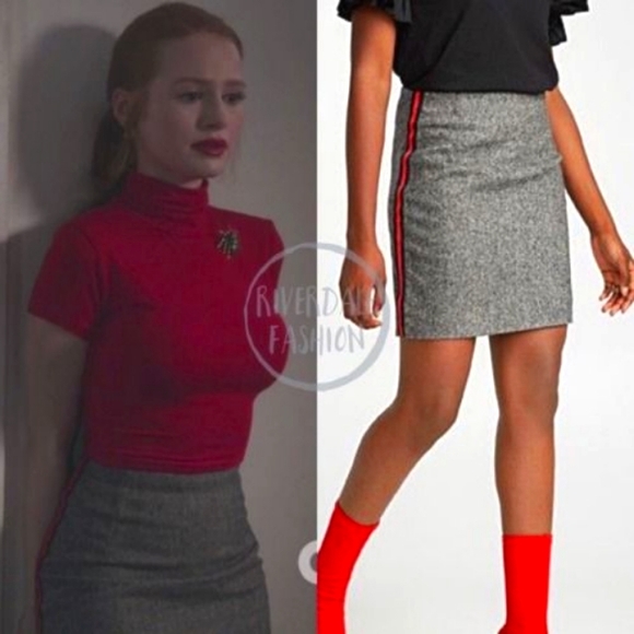 Icõne Dresses & Skirts - Grey Tweed Skirt with Red Stripes